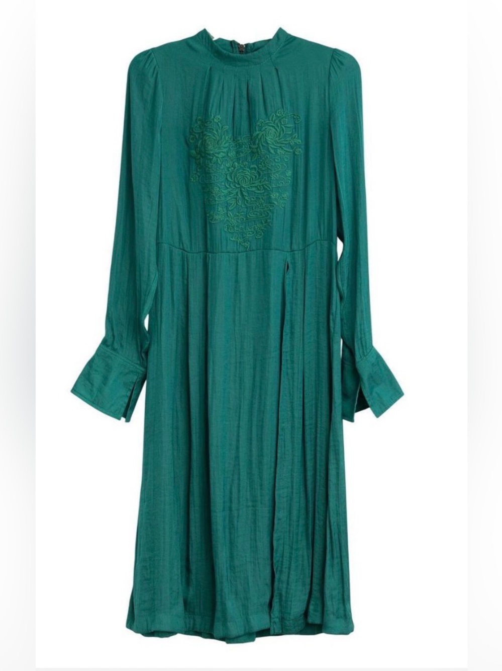 Free People Emerald Green Long-Sleeve Embroidered Midi Dress size L